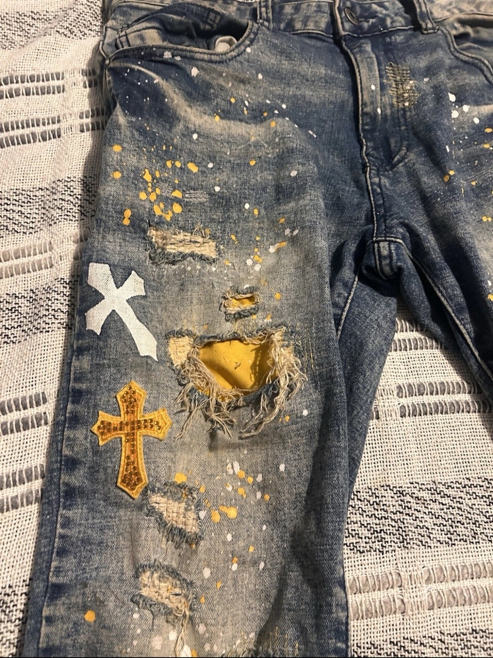 Smoke Rise Mens Jeans 32x32 Distressed Graffiti Paint Splatter Grunge Read Descr - Picture 6 of 11